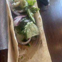 Spicy tahini salmon taco