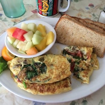 Galley Grill - Three egg veggie omelet with fruit and rye toast - New American Near Me - Summerland Key, Florida Galley Grill - Three egg veggie omelet with fruit and rye toast - New American Near Me - Summerland Key, Florida