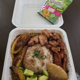 Cazuelita La Toxic with Chocolitos (lime flavored corn chips) - chicharron (fried pork belly), avocado, sweet plantains Cazuelita La Toxic with Chocolitos (lime flavored corn chips) - chicharron (fried pork belly), avocado, sweet plantains