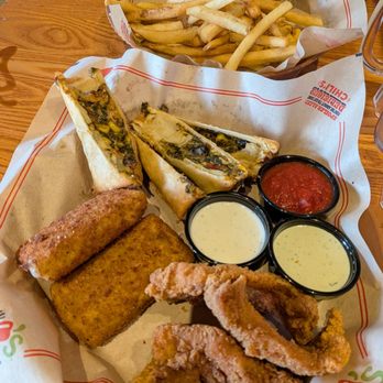 Chili's - Triple Dipper: Southwest Eggrolls, Mozzarella Sticks, and Chicken Tenders. - American Near Me - Elk Grove, California Chili's - Triple Dipper: Southwest Eggrolls, Mozzarella Sticks, and Chicken Tenders. - American Near Me - Elk Grove, California