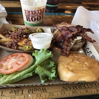 Twisted Root Burger - Kevin Bacon Burger + Treat Yoself Fries + Kitchen Sink Shake = 5 hours on the treadmill - Burgers Near Me - San Angelo, Texas Twisted Root Burger - Kevin Bacon Burger + Treat Yoself Fries + Kitchen Sink Shake = 5 hours on the treadmill - Burgers Near Me - San Angelo, Texas