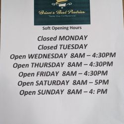 Brian’s Best Pastries - Business Hours