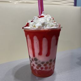 This is their new Strawberry Boba Milkshake. So refreshing