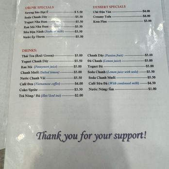 Ghien Bun Bo - Menu page 2 drinks - Noodles Near Me - Westminster, California