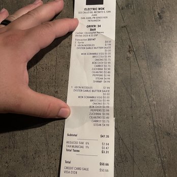 Electric Wok - Receipt - Pan Asian Near Me - San Juan, Puerto Rico
