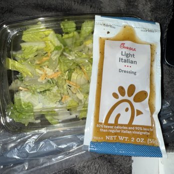 Chick-fil-A - i ordered a Side Salad with apple cider vinaigrette, and was given a bare salad with cheese and italian dressing. - Fast Food Near Me - Marble Falls, Texas