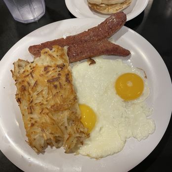 CJ's Diner - Eggs and polish sausage with hash browns and English muffin - Diners Near Me - Palm Desert, California CJ's Diner - Eggs and polish sausage with hash browns and English muffin - Diners Near Me - Palm Desert, California