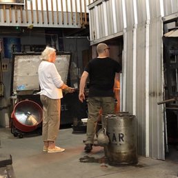 Judy and Justin making glass tumbler