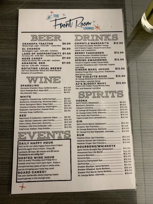 Menu photo 2 The Front Room Lounge Anaheim, CA