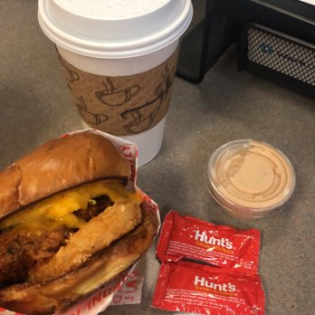 Clyde's Hot Chicken - Breakfast combo comes with sandwich and coffee! I got the chicken so it's $2 more. Total came out to a little more than $6! - Chicken Shop Near Me - Fullerton, California