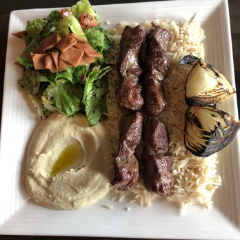 Open Sesame - Beef kabab with hummus and fatoush - Lebanese Near Me - Dallas, Texas Open Sesame - Beef kabab with hummus and fatoush - Lebanese Near Me - Dallas, Texas