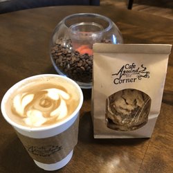 Cafe Around the Corner - Café Latte and house made almond shortbread cookies