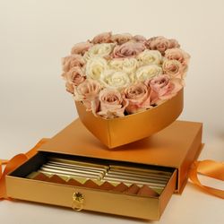 Luxury Chocolate & Rose Gift Box
Heart-shaped premium roses with gourmet chocolates.
Our most gifted set.