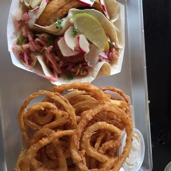 the knack - Fish tacos and onion rings - Seafood Near Me - Orleans, Massachusetts the knack - Fish tacos and onion rings - Seafood Near Me - Orleans, Massachusetts