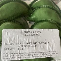 Fresh Pasta Delights - Fresh, hand-made agnolotti made of spinach pasta and artichoke filling - so good!