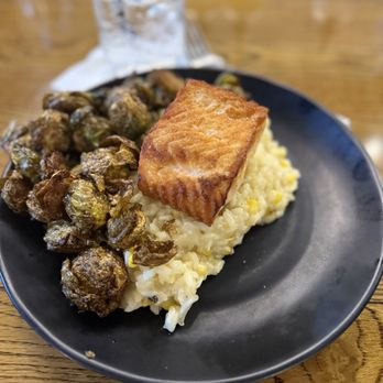 The Shanty - Seared Salmon, Brussel sprouts, and corn risotto - New American Near Me - Warwick, Rhode Island The Shanty - Seared Salmon, Brussel sprouts, and corn risotto - New American Near Me - Warwick, Rhode Island