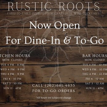 Rustic Roots - open for dine - in and to - go - Gastropubs Near Me - Burlington, Wisconsin Rustic Roots - open for dine - in and to - go - Gastropubs Near Me - Burlington, Wisconsin