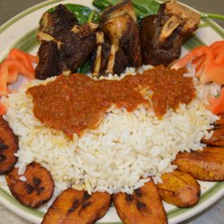 Cayce Cafe - Rice & Stew w/ Fried Goat Meat & Plantain