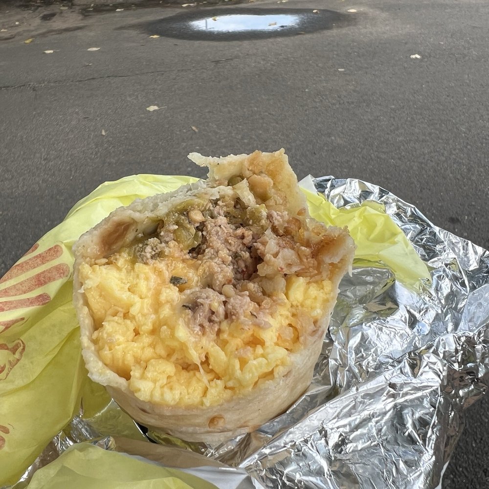 Green Chile Breakfast Burrito with sausage Green Chile Breakfast Burrito with sausage