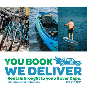 Rideaway Adventures - That's right, we will bring your rentals right to you all over the Cape !
#rideawayadventures
#deliveryservice - Rafting/Kayaking Near Me - East Sandwich, Massachusetts Rideaway Adventures - That's right, we will bring your rentals right to you all over the Cape !
#rideawayadventures
#deliveryservice - Rafting/Kayaking Near Me - East Sandwich, Massachusetts