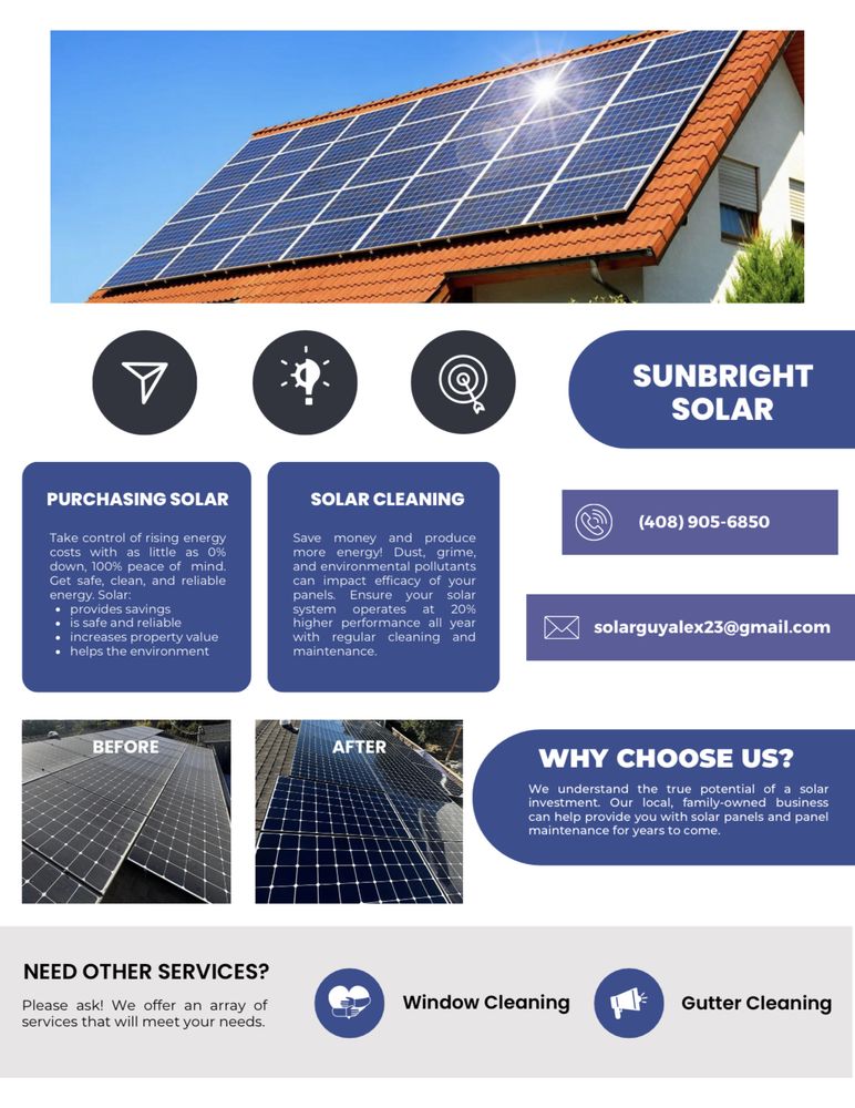 SUNBRIGHT SOLAR San Jose, California Solar Panel Cleaning Phone