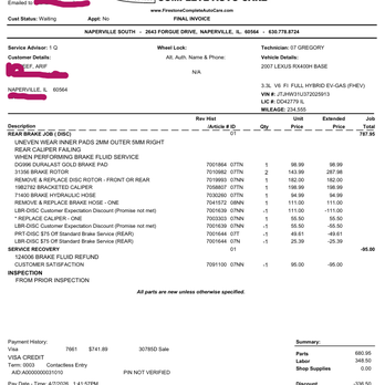 Firestone Complete Auto Care - Invoice - Tires Near Me - Naperville, Illinois