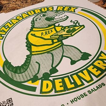 Pizzasaurus Rex - a delivery box on a counter - Pizza Near Me - Northridge, California Pizzasaurus Rex - a delivery box on a counter - Pizza Near Me - Northridge, California