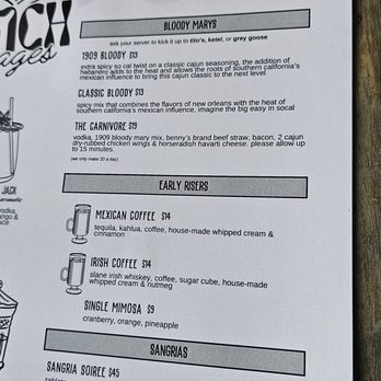 1909 - Menu - Bars Near Me - Temecula, California