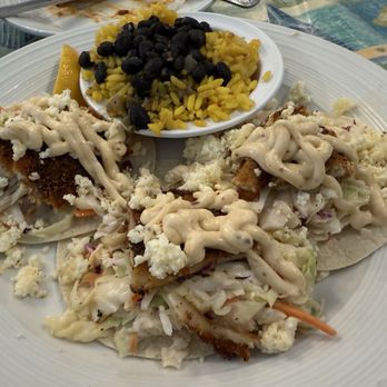 Rams Head Southernmost - Fish Street Tacos - blackened, pineapple slaw, queso fresco, chipotle aioli - American Near Me - Key West, Florida Rams Head Southernmost - Fish Street Tacos - blackened, pineapple slaw, queso fresco, chipotle aioli - American Near Me - Key West, Florida