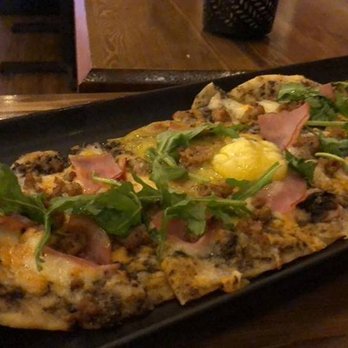Station on Jasper - Breakfast chorizo pizza, complete with an egg on top - Bars Near Me - Edmonton, Alberta