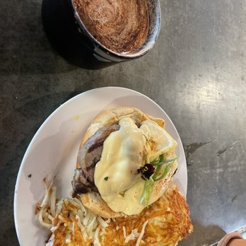 Chaps Coffee - Dirty Chai Tea Latte w/ Prime Rib Benedict (Special of the day) - Bakeries Near Me - Spokane, Washington