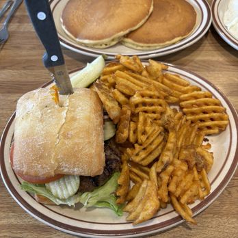 Totem Family Dining - Totem Burger and Two Hot Buttermilk Pancakes - Breakfast & Brunch Near Me - Everett, Washington
