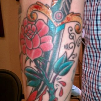 Stay True Tattoo - The red on the handle is the blood. FRESH TATTOO. work by GEO ROGERS @ STAY TRUE TATTOO - Tattoo Near Me - Dublin, California
