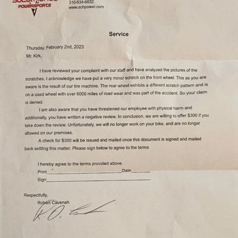 SoCal Honda Powersports - Keep your $300. I will not take down my review. You sent me home on an unsafe motorcycle that was never inspected after it was hit. - Motorcycle Repair Near Me - Carson, California