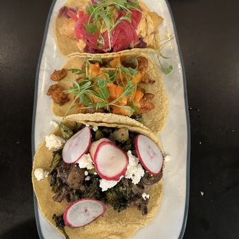 Lime & Cilantro - Trio of tacos -- broccoli/mushroom was interesting - Latin American Near Me - Silver Spring, Maryland