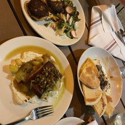 Salmon, Crab Cakes, Hummus and Spiced Lamb