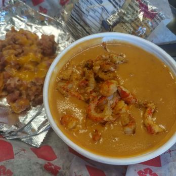 Off The Hook Fish Grill - Lobster bisque, loaded toppings I got on the side....all good, but portion is individual @10 bucks... - Seafood Near Me - Whittier, California