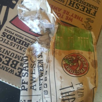 Pizza Factory - 3 of 4 ranch dressing busted open upon deliever. Driver handed us the wet bag of mess. - Pizza Near Me - Bishop, California Pizza Factory - 3 of 4 ranch dressing busted open upon deliever. Driver handed us the wet bag of mess. - Pizza Near Me - Bishop, California