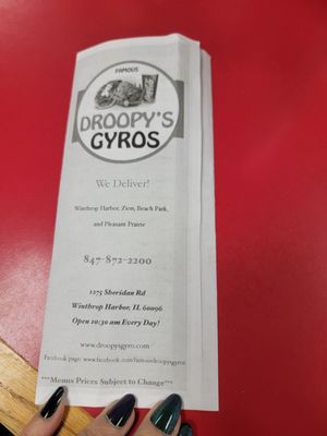 Menu photo 1 Droopy's Gyros Winthrop Harbor, IL