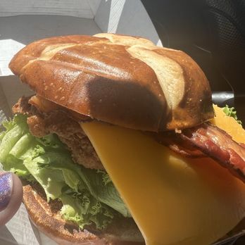 Chick-fil-A - Pretzel Cheddar Club Sandwich w/ Chick-fil-A Filet - Fast Food Near Me - Lake Mary, Florida Chick-fil-A - Pretzel Cheddar Club Sandwich w/ Chick-fil-A Filet - Fast Food Near Me - Lake Mary, Florida