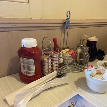 Not Another Pancake House - Table with everything you might need. - Breakfast & Brunch Near Me - Williamsburg, Virginia