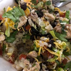 Bubba Ritos - Chicken bowl with rice, black beans, lettuce, cheese, pico, cilantro and black olives