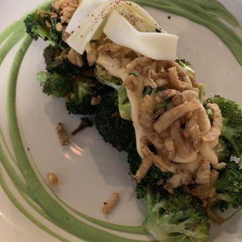 Dio Mio - Broccoli with cheddar, fried onion, pickled stems, and chili sauce - Italian Near Me - Denver, Colorado Dio Mio - Broccoli with cheddar, fried onion, pickled stems, and chili sauce - Italian Near Me - Denver, Colorado
