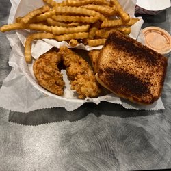 Otter's Chicken - The Lil'O basket - 3 fingers, fries & drink at lunchtime. They over-did the toast, but otherwise good.
