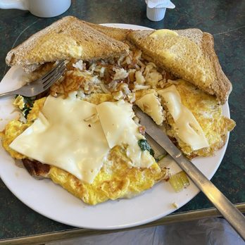 The Breakfast Nook - All the veggies (except peppers ) omelette w/swiss cheese (inside), hash browns, and sourdough toast. - Breakfast & Brunch Near Me - Santee, South Carolina The Breakfast Nook - All the veggies (except peppers ) omelette w/swiss cheese (inside), hash browns, and sourdough toast. - Breakfast & Brunch Near Me - Santee, South Carolina