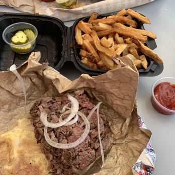 Chaps Pit Beef - Medium pit beef with onions - Barbeque Near Me - Baltimore, Maryland
