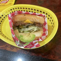 La Guera - Cheeseburger, grilled onions, grilled jalapeña, avocado, and lettuce!
