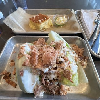 Nanny’s Bbq - Wedge Salad w/added Smoked salmon.  Also their cornbread with honey butter - Barbeque Near Me - Seattle, Washington