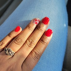 Cindy's Nails - Red because today's my birthday and I love it asking with hearts
