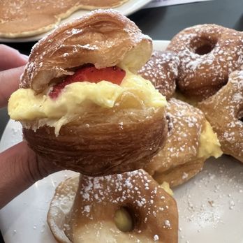 Eggs Up Grill - Strawberry & Cream Donuts - 6 Count - Breakfast & Brunch Near Me - Clayton, North Carolina Eggs Up Grill - Strawberry & Cream Donuts - 6 Count - Breakfast & Brunch Near Me - Clayton, North Carolina